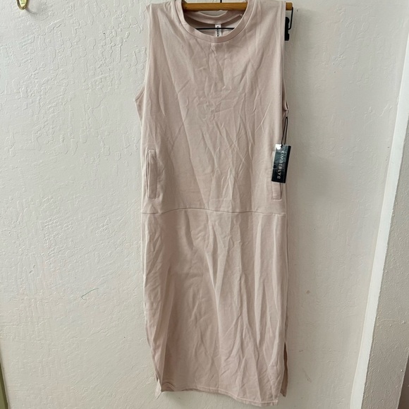 Kimberly Dresses & Skirts - Kimberly Cream Sleeveless Midi Side Slit High Neck Lounge Dress Large